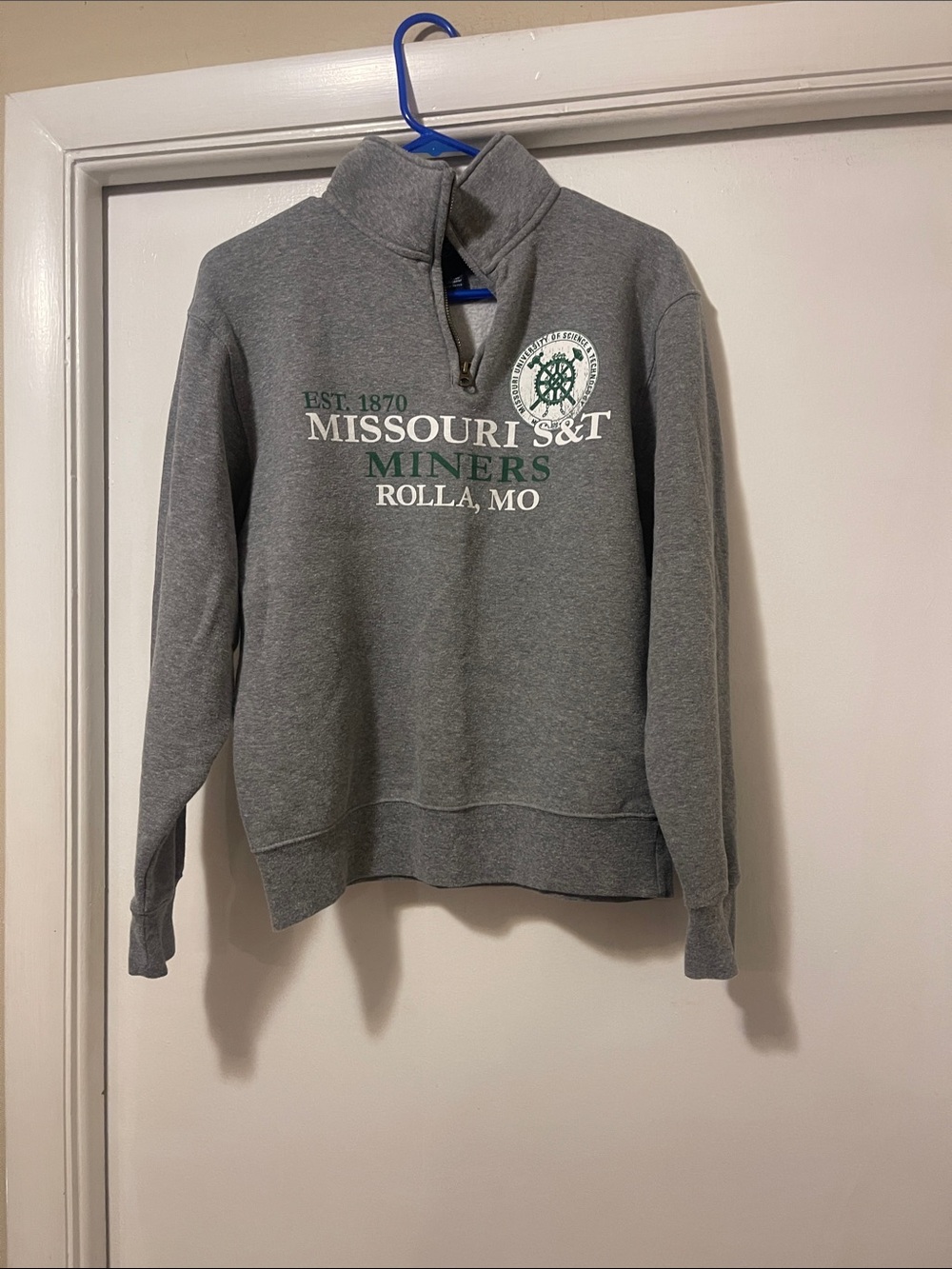 Jansport Gray & Green Missouri S&T Miners Half-Zip Pullover size small
